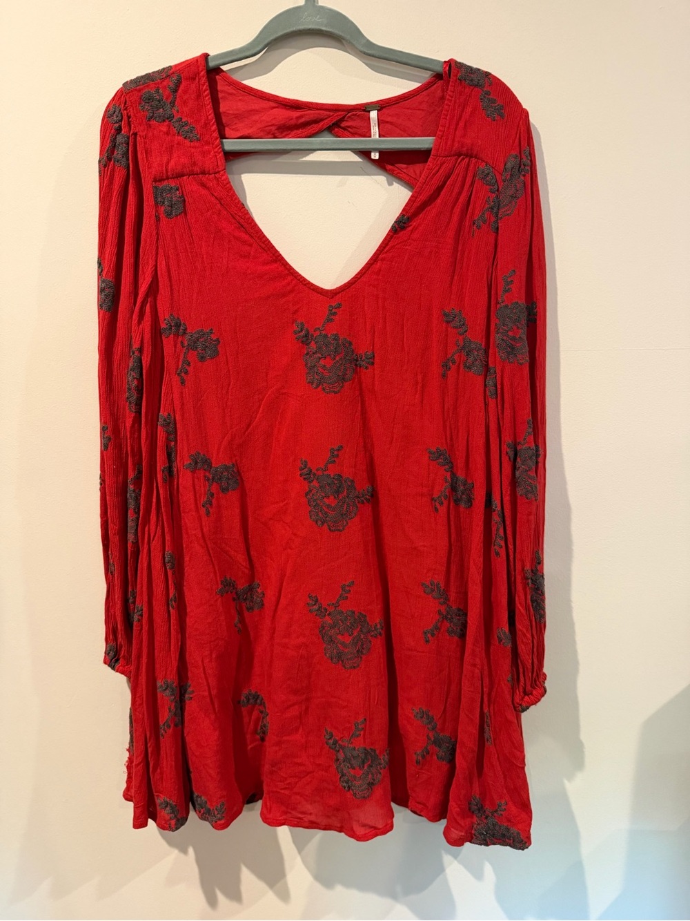 Free People Red Floral V-Neck Tunic